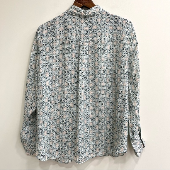 NWT Lafayette 148 Scottie Decorative Crepe Viscose Silk Blouse Button Up Large - Picture 5 of 12